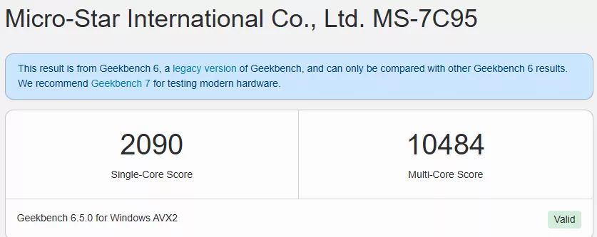 MSI PRO B550M-P motherboard: Performance benchmark result GeekBench6