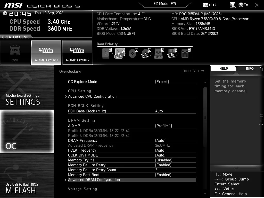 MSI PRO B550M-P motherboard: BIOS