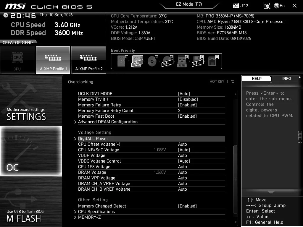 MSI PRO B550M-P motherboard: BIOS