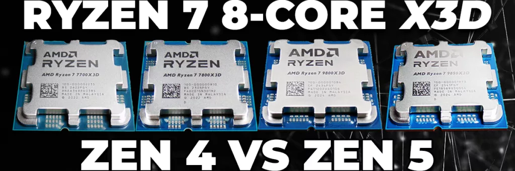 AMD Ryzen 7 7700X3D CPU and AMD Ryzen 7 7800X3D CPU and AMD Ryzen 7 9800X3D CPU and AMD Ryzen 7 9850X3D CPU